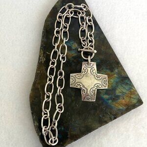 Silpada Sterling Silver 925 Virtuosity Stamped Cross Front Toggle Necklace 17"